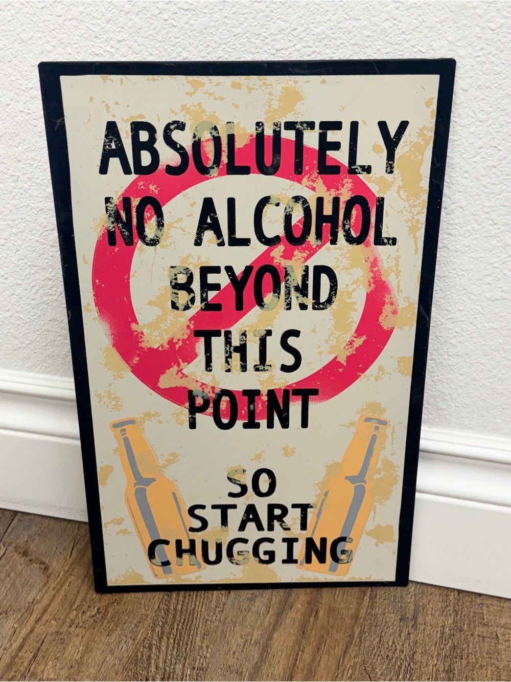 Metal Bar sign - Funny Wall Art - Cream & Pink 9 x 15